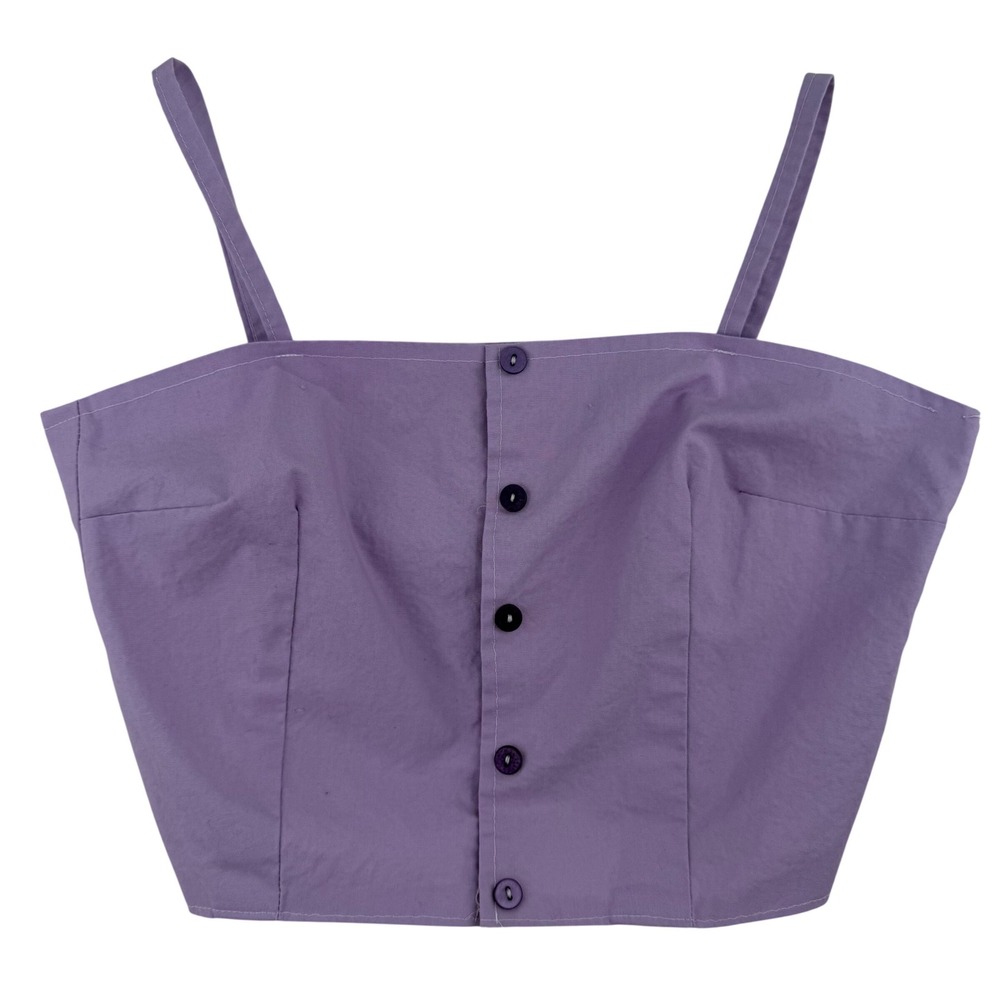 Handmade‎ Purple Button Front Cropped Camisole Spaghetti Strap Coquette Artisan
